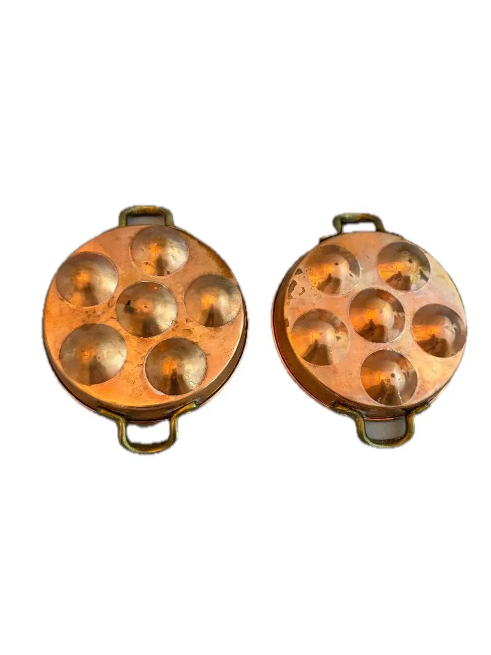 Vintage Copper Brass Escargot Snail Plates Set of 2 Vintage Escargotiere Handled